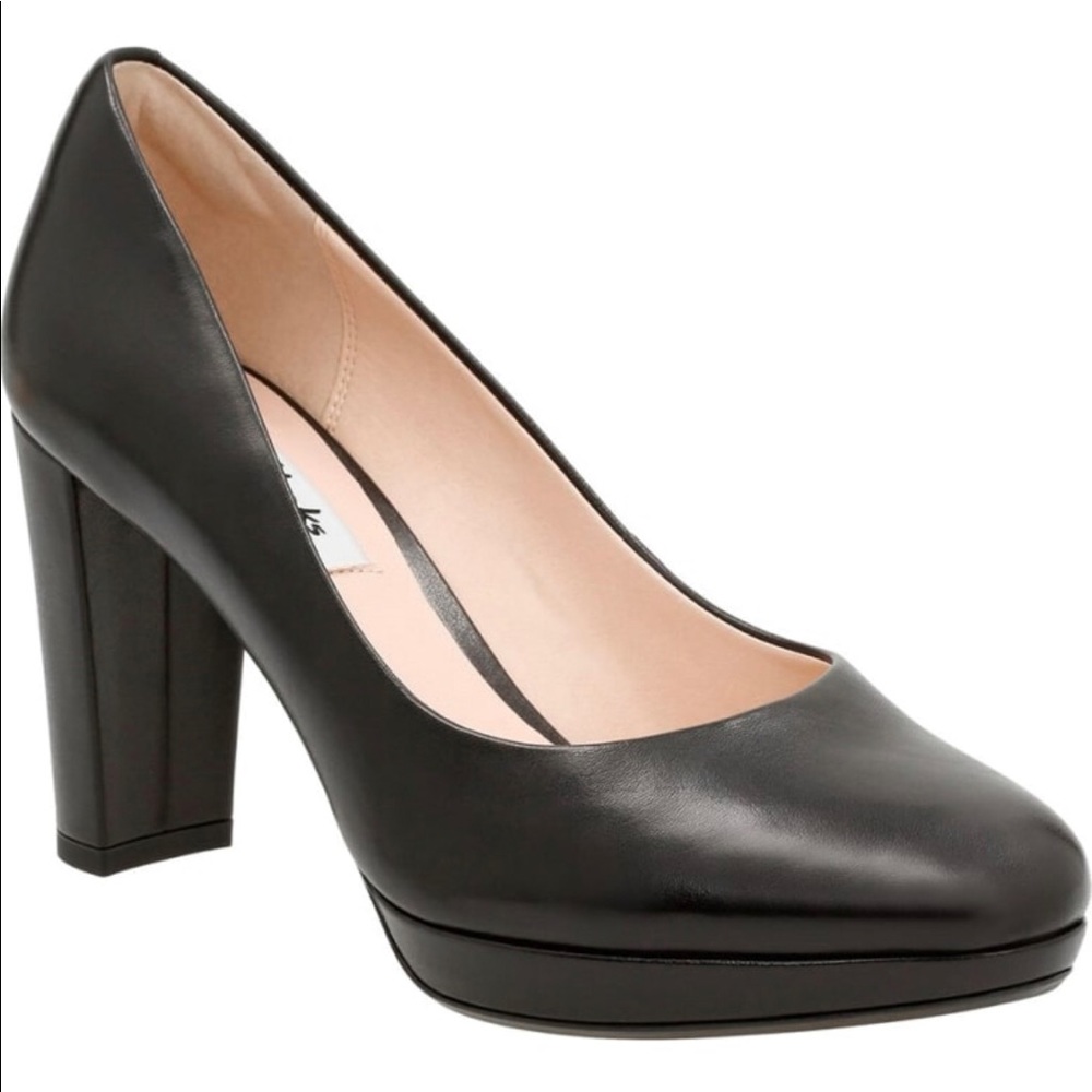Clarks Narrative Block Heel Black Pump